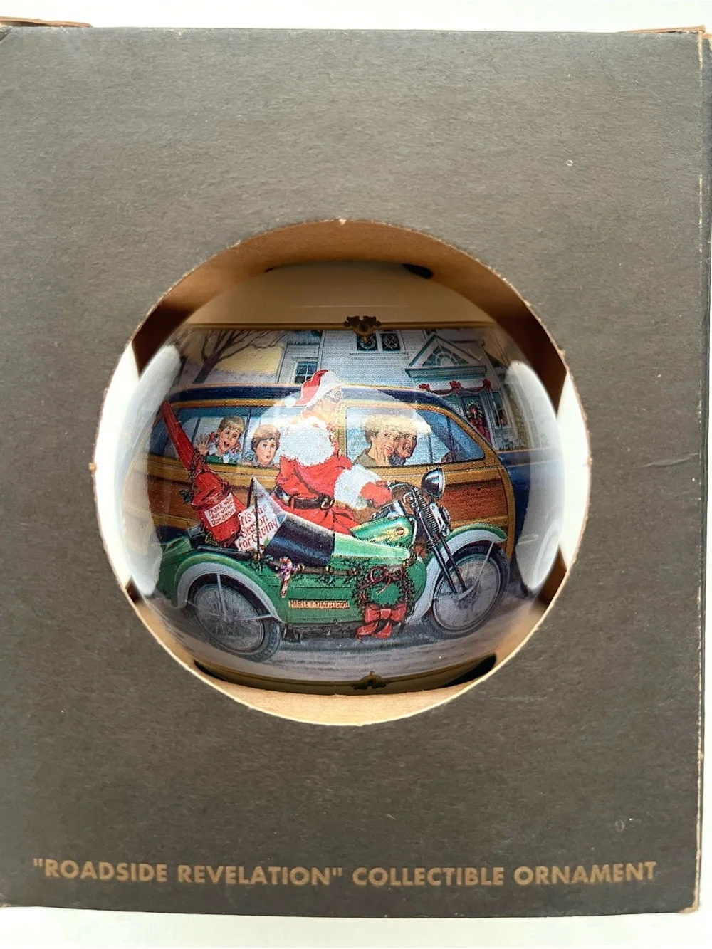 HARLEY DAVIDSON Roadside Revelation Glass Ball Christmas Ornament VINTAGE